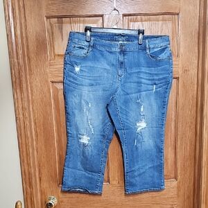 Blue Distressed Ankle Cropped Jeans